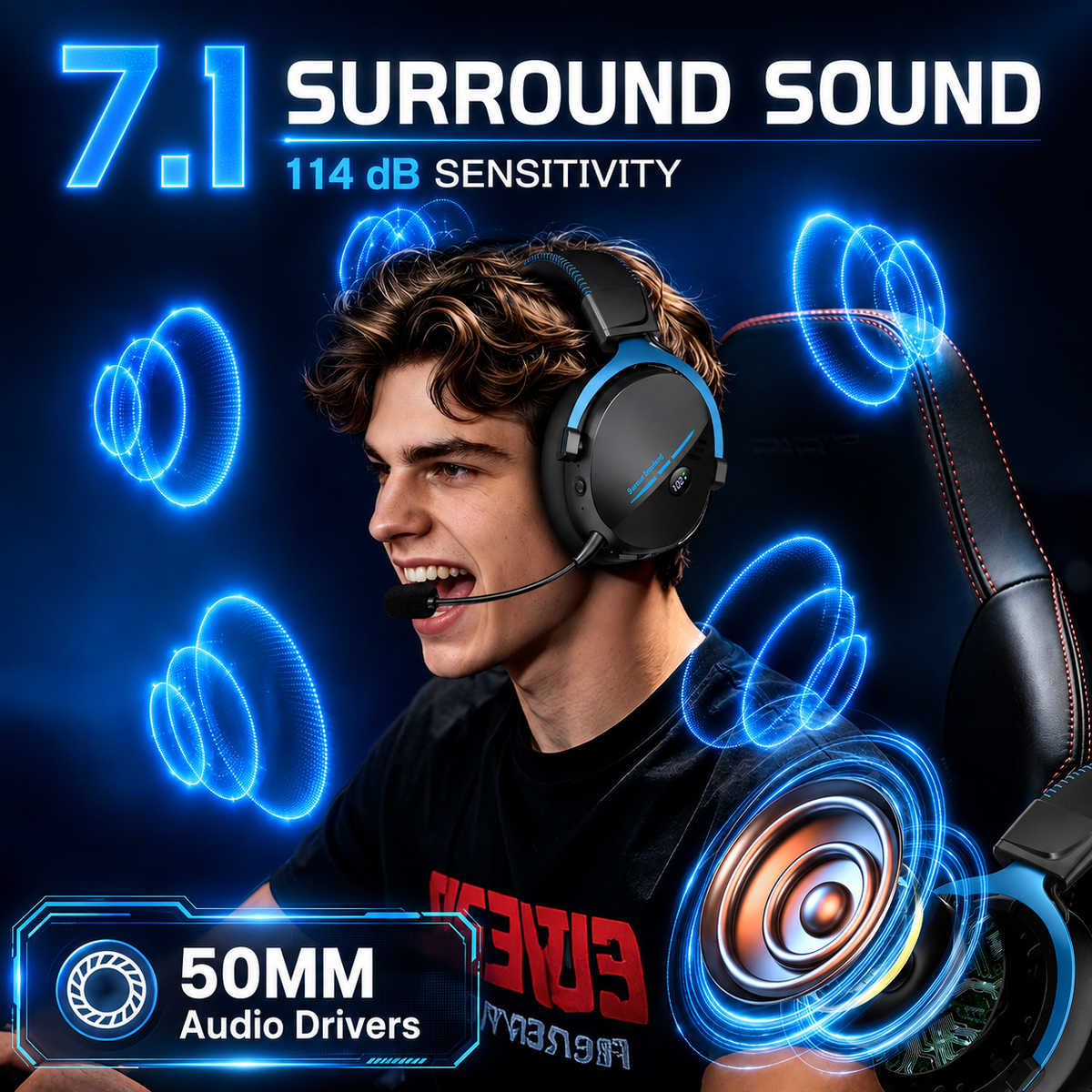 Geryst 2.4GHz Wireless Gaming Headset for PS5, PS4, Switch, PC, Bluetooth 6.0 over Ear Gaming Headphones with Detachable Mic, HD Stereo Sound, 50mm Drivers, LED Digital Display, RGB Lighting, 100H Playtime