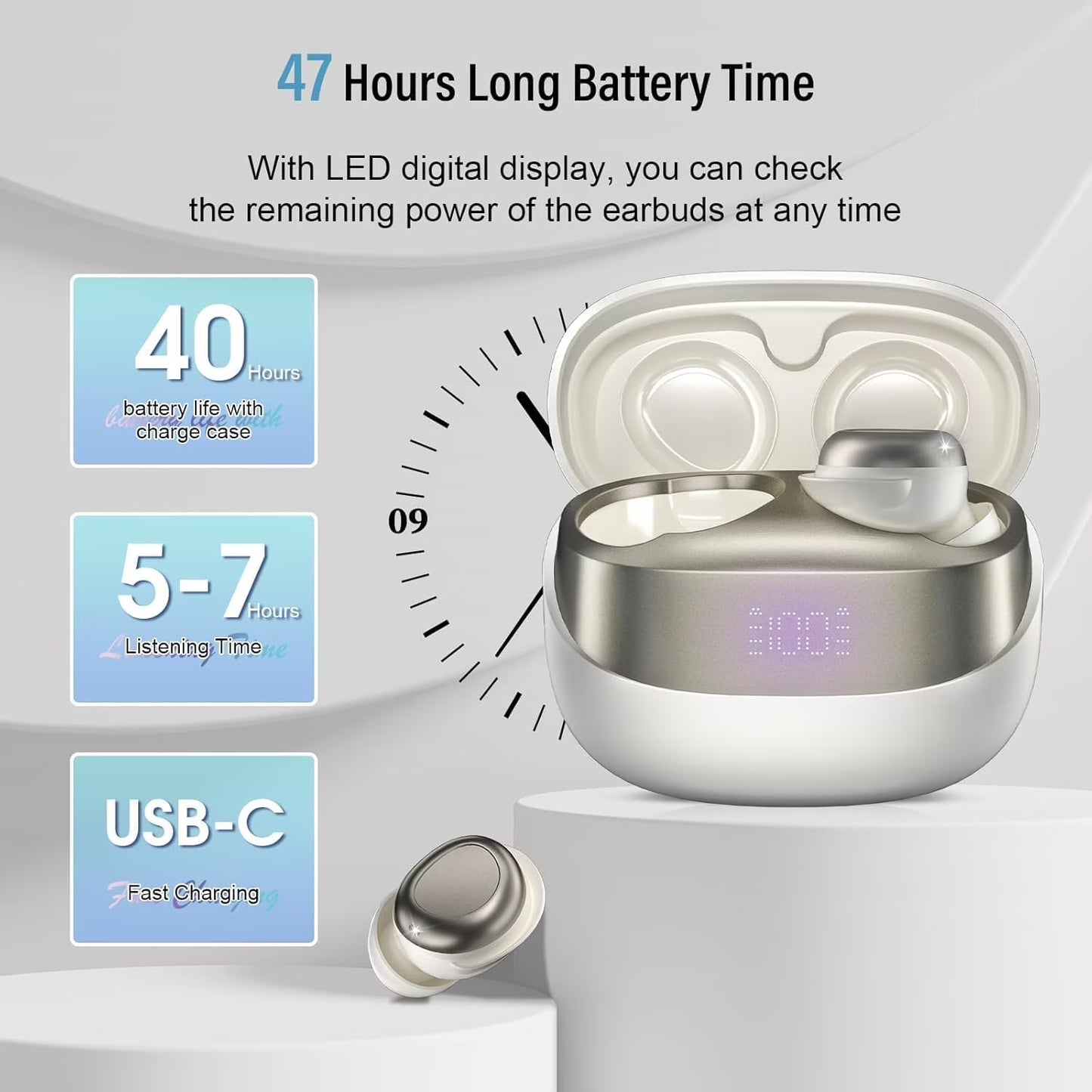 Btootos Sleep Earbuds, Noise Cancelling Wireless Ear buds for Side Sleepers, Bluetooth 5.4 in Ear Light-Weight Mini Headphones, 47H Playtime Clear Calls Earphones for Sleeping, Exercising, Working, Hiking