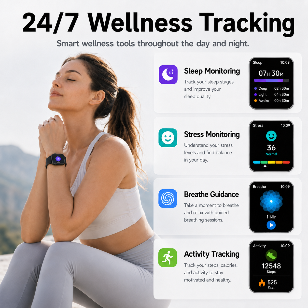 Btootos Smart Watch for Men Women, 1.85-inch HD Fitness Tracker with Bluetooth Calls, Sleep Tracking, 110+ Sports Modes, IP68 Waterproof, Android and iPhone