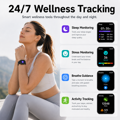 Btootos Smart Watch for Men Women, 1.85-inch HD Fitness Tracker with Bluetooth Calls, Sleep Tracking, 110+ Sports Modes, IP68 Waterproof, Android and iPhone