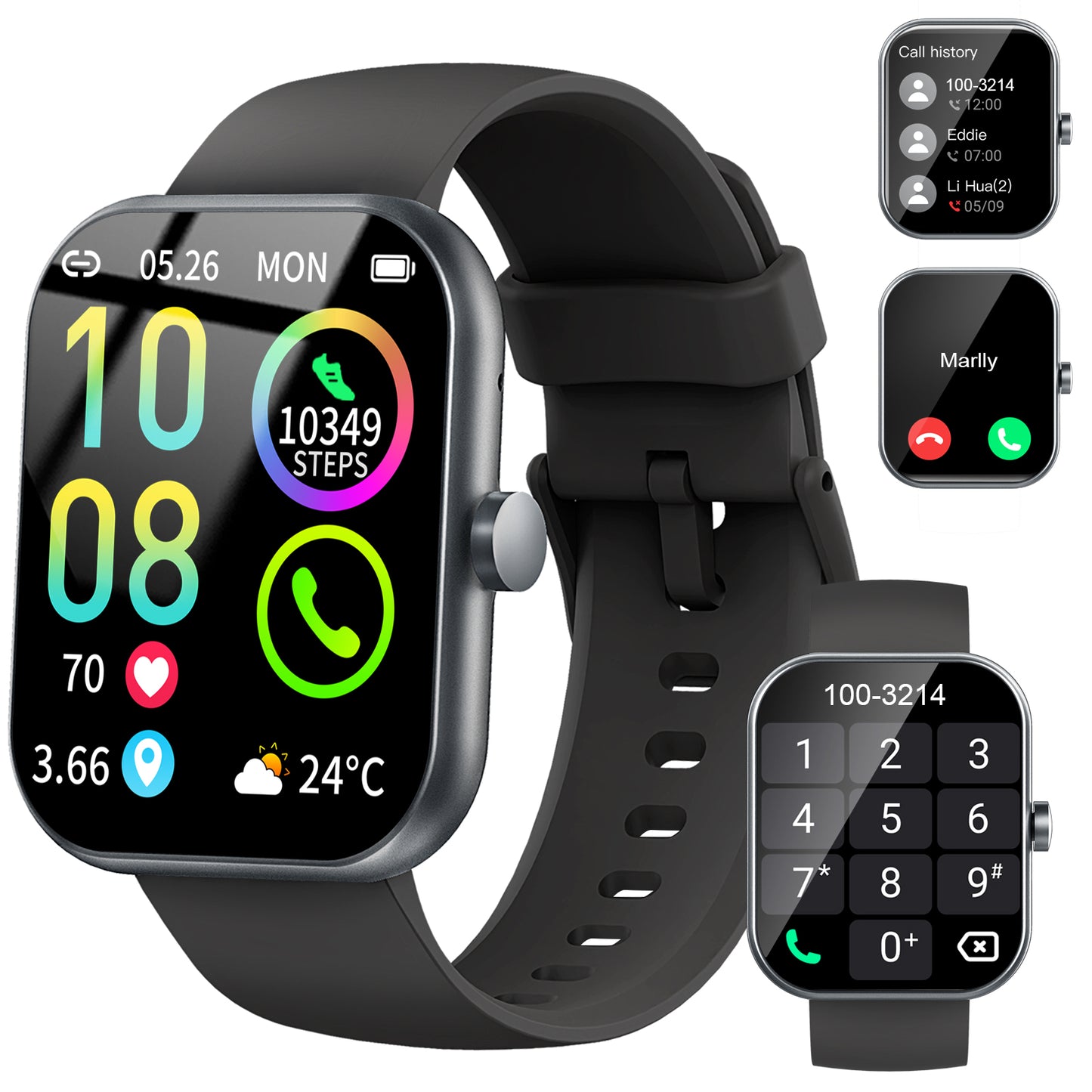 Geryst Smart Watch Fits for Android and iPhone, 1.96" HD Smartwatch for Men Women Bluetooth Answer/Make Calls/110+ Sports Modes/Message Reminder/Sleep, IP68 Waterproof Fitness Tracker, Perfect Gift（Black）