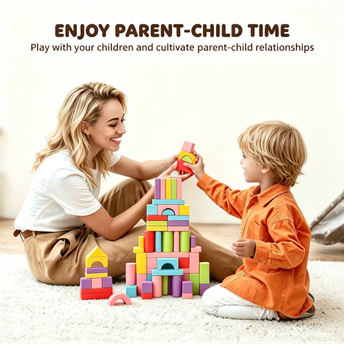 TGGPL Wooden Building Blocks, 50-Piece Set of Sorting & Stacking Toys, Montessori Wood Block Gifts For Preschool Boys & Girls, Classic Toddler Toys for Girls & Boys Ages 2+