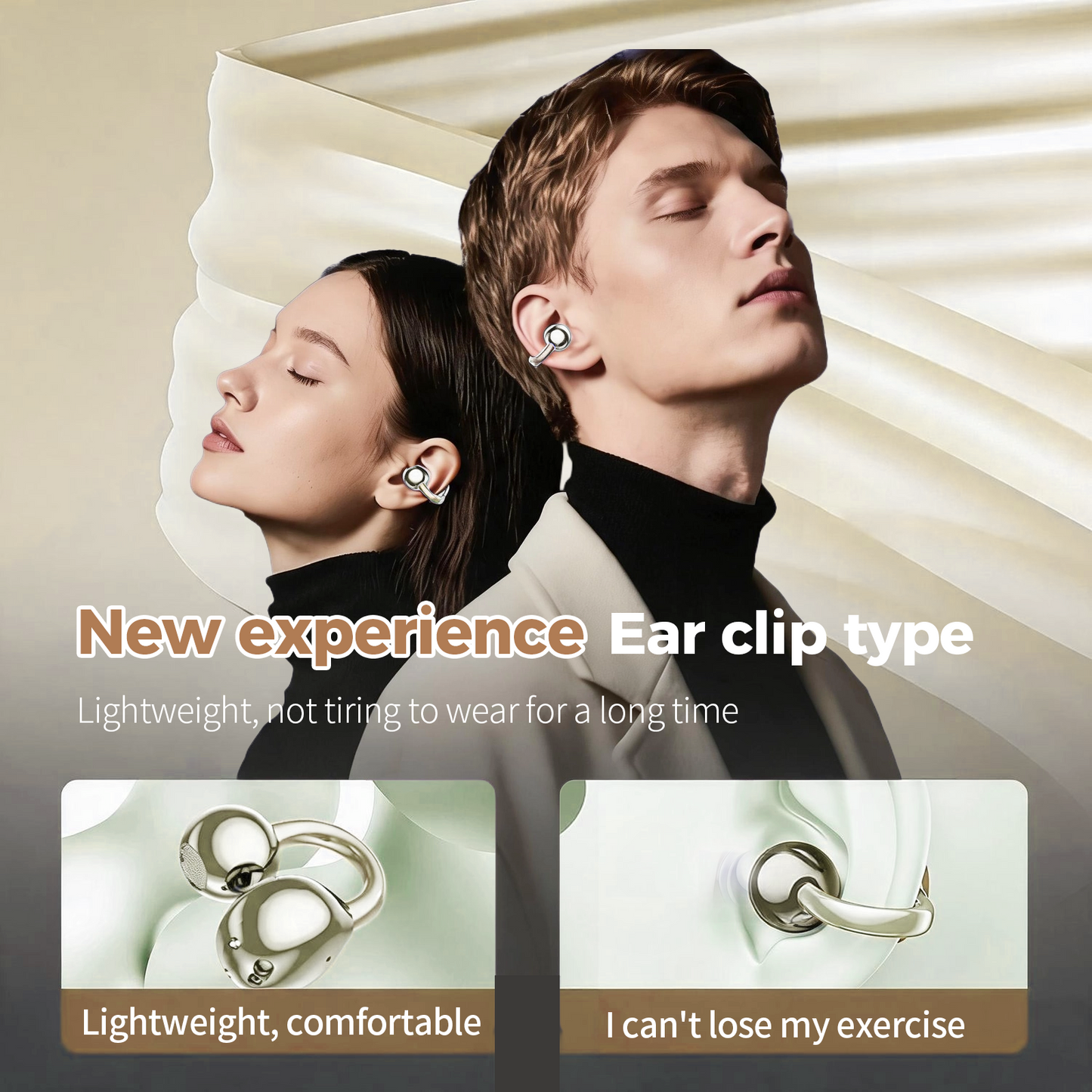 Clip on Earbuds Bluetooth 5.4, Open Ear earbuds Wireless with Mic, Lightweight Comfort, Small-Ear Friendly Bluetooth Earbuds, 60H Sport Ear Buds, IP7 Waterproof Noise Cancelling Headphones