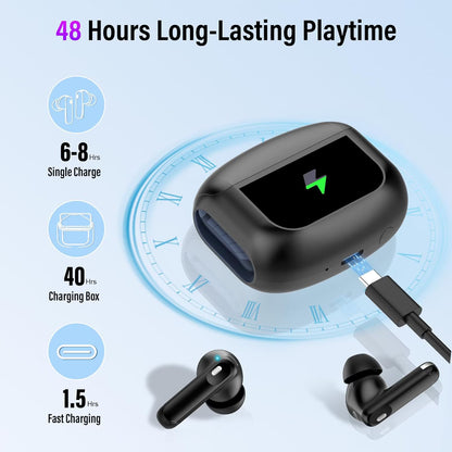 Btootos Touch Screen Wireless Earbuds, Headphones Bluetooth 5.4 Ear Buds with ANC and ENC Clear Calls, 48H Noise Cancelling Earbud, 14.2mm Deep Bass, 5 EQ Modes, IPX7 Waterproof Earphones, for iOS Android