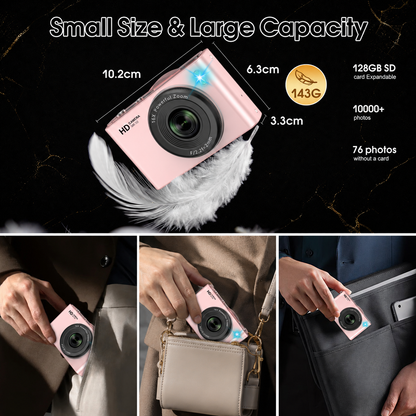Geryst 4K 64MP Shoot Digital Camera for Kids, Teens, Beginners, Autofocus Point-and-Shoot Camera with 2.4" 180° Flip Screen, 16X Digital Zoom, Anti-Shake, Usb-c, Selfie Vlogging Camera for Travel,Gifts,Pink