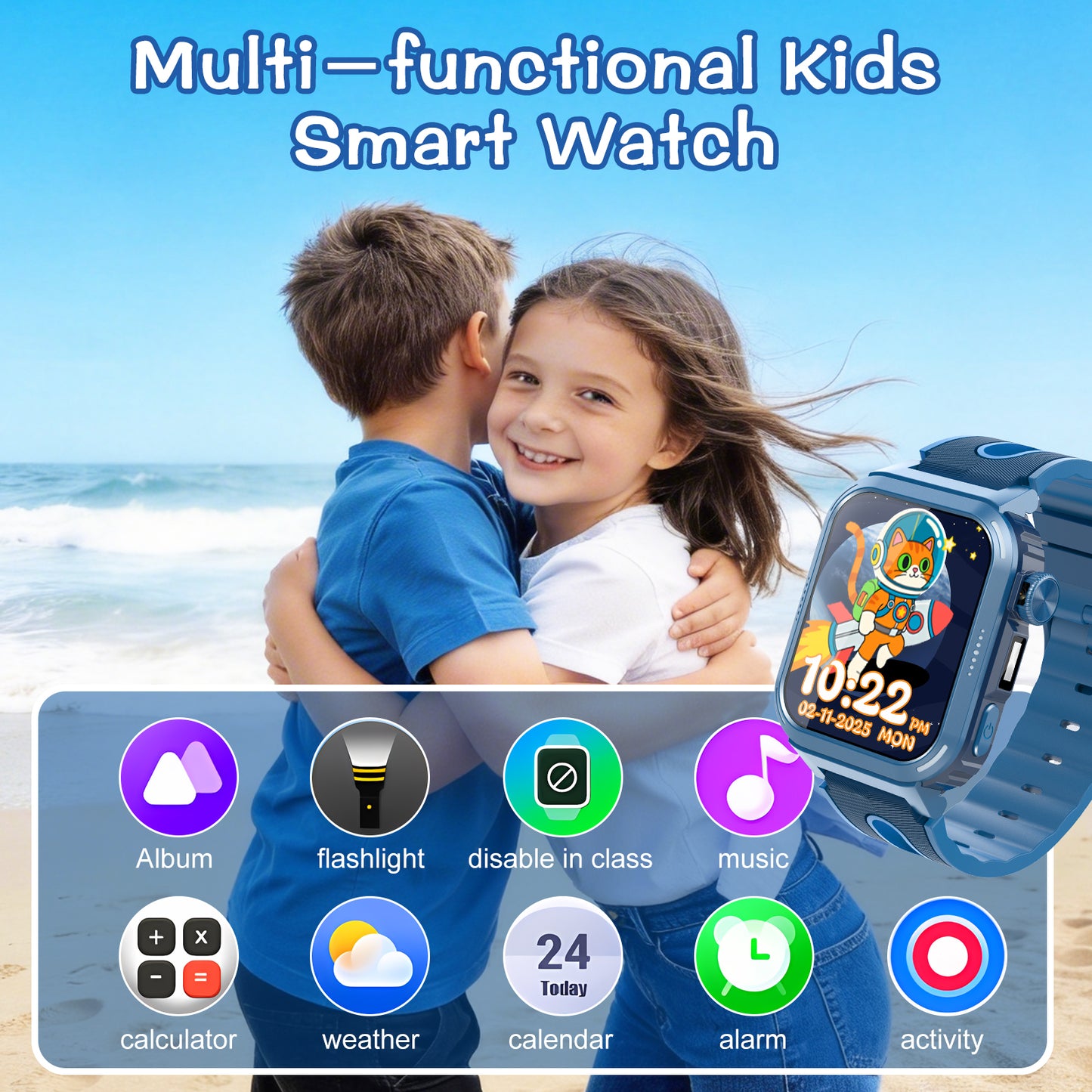 Coucur Kids Smart Watch with Classroom Mode, 1.83 HD Touch Screen Smartwatch for Kids, Learn Cards, Camera, Music Player, 14 Puzzle Games, 100 Sports Modes, IP68 Waterproof, Best Gift for Kids