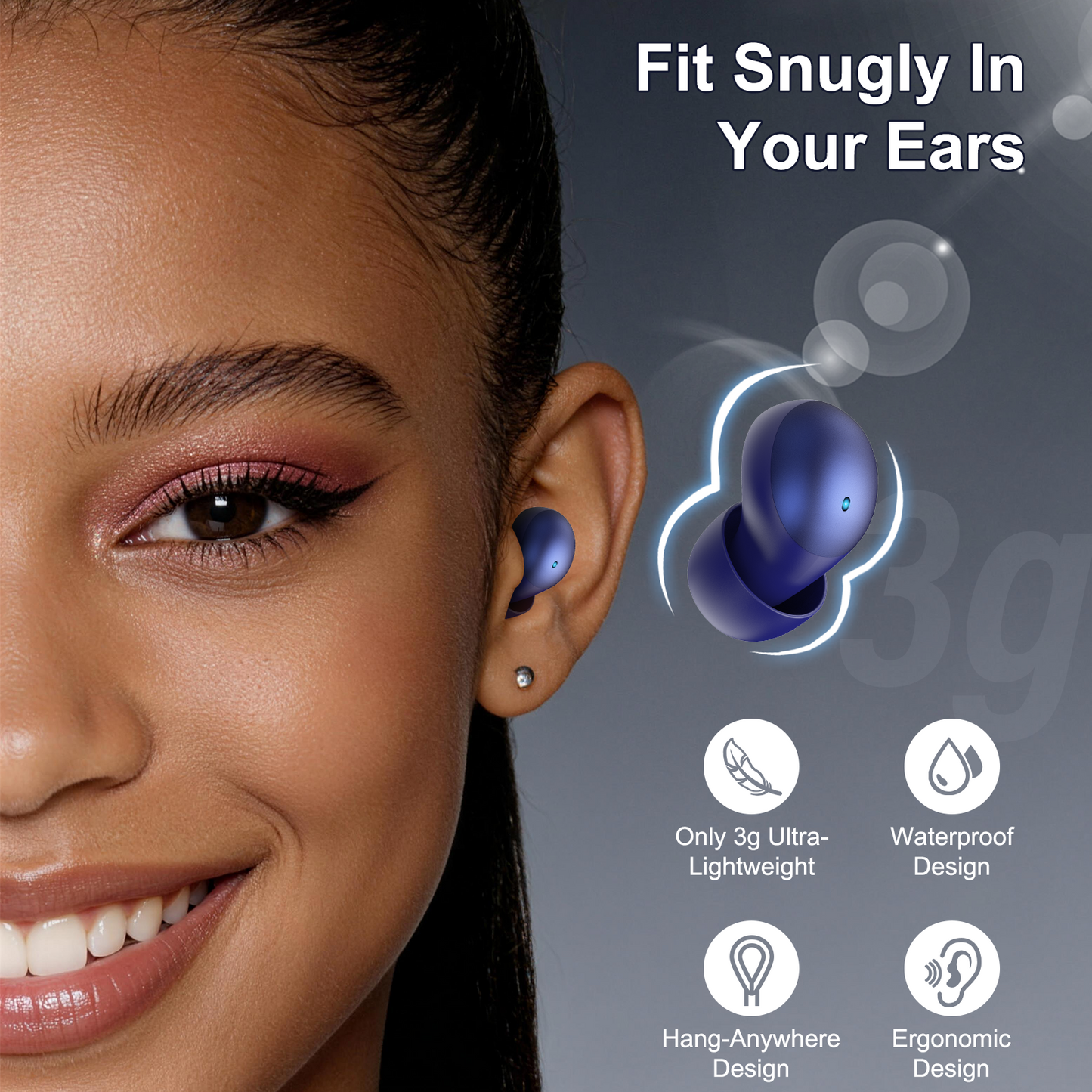 Geryst AI Sleep Earbuds Bluetooth 6.0 in Ear, Mini Sleep Headphones with Sleep Monitor and APP, Small Earplugs for Side Sleepers, 48H Playtime Sleep Earphones with Sleep Mode, Personal Alarm, Blue