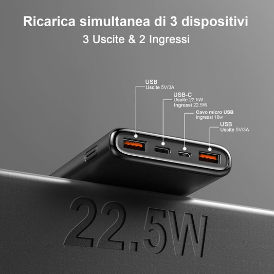 GAGZ Power Bank 22.5W Fast Charging, 10000mAh Powerbank for iPhone 17/16/15/14/13/12/11 Samsung Xiaomi etc, Battery chargers for mobile phones with 3A USB-C Inputs and Outputs Compatible with Android iOS 2025