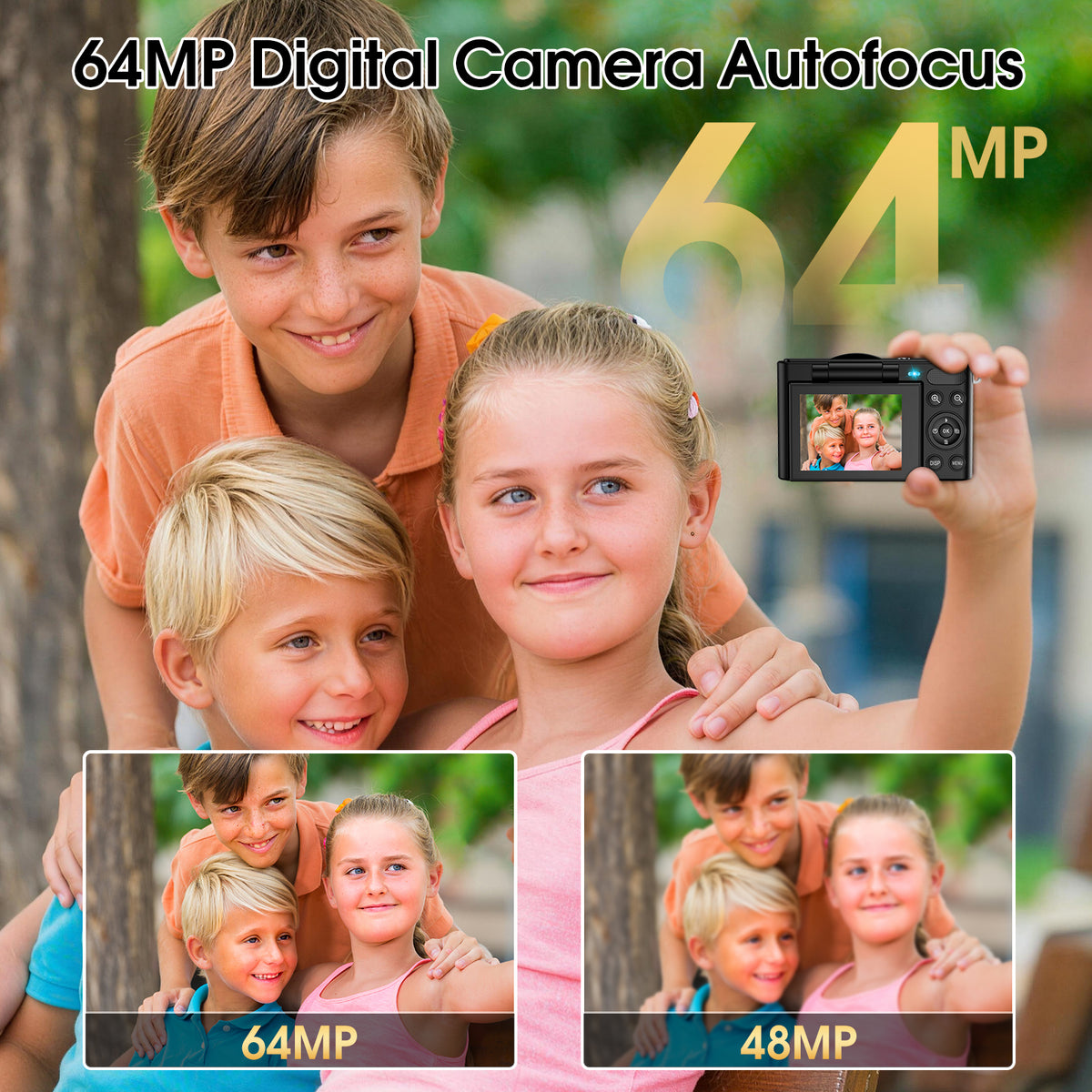 Geryst 4K 64MP Shoot Digital Camera for Kids, Teens, Beginners, Autofocus Point-and-Shoot Camera with 2.4" 180° Flip Screen, 16X Digital Zoom, Anti-Shake, Usb-c Selfie Vlogging Camera for Travel, Gifts