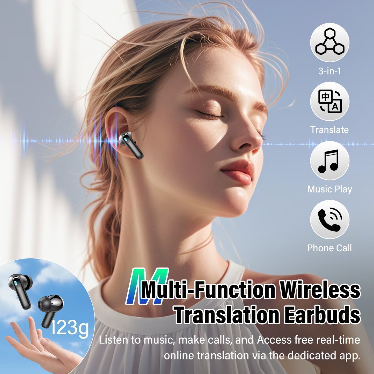 Btootos AI Translation Earbuds Real Time,164 Language/7 Translation Modes Translator Earbuds with Audio and Video Calls,No Subscription,5 EQ Modes Touch Screen Translator Headphones,48H AI Ear Buds Translato