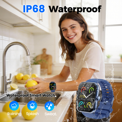 Geryst Smart Watch Fits for Android and iPhone, 1.96" HD Smartwatch for Men Women Bluetooth Answer/Make Calls/110+ Sports Modes/Message Reminder/Sleep, IP68 Waterproof Fitness Tracker, Perfect Gift（Blue）