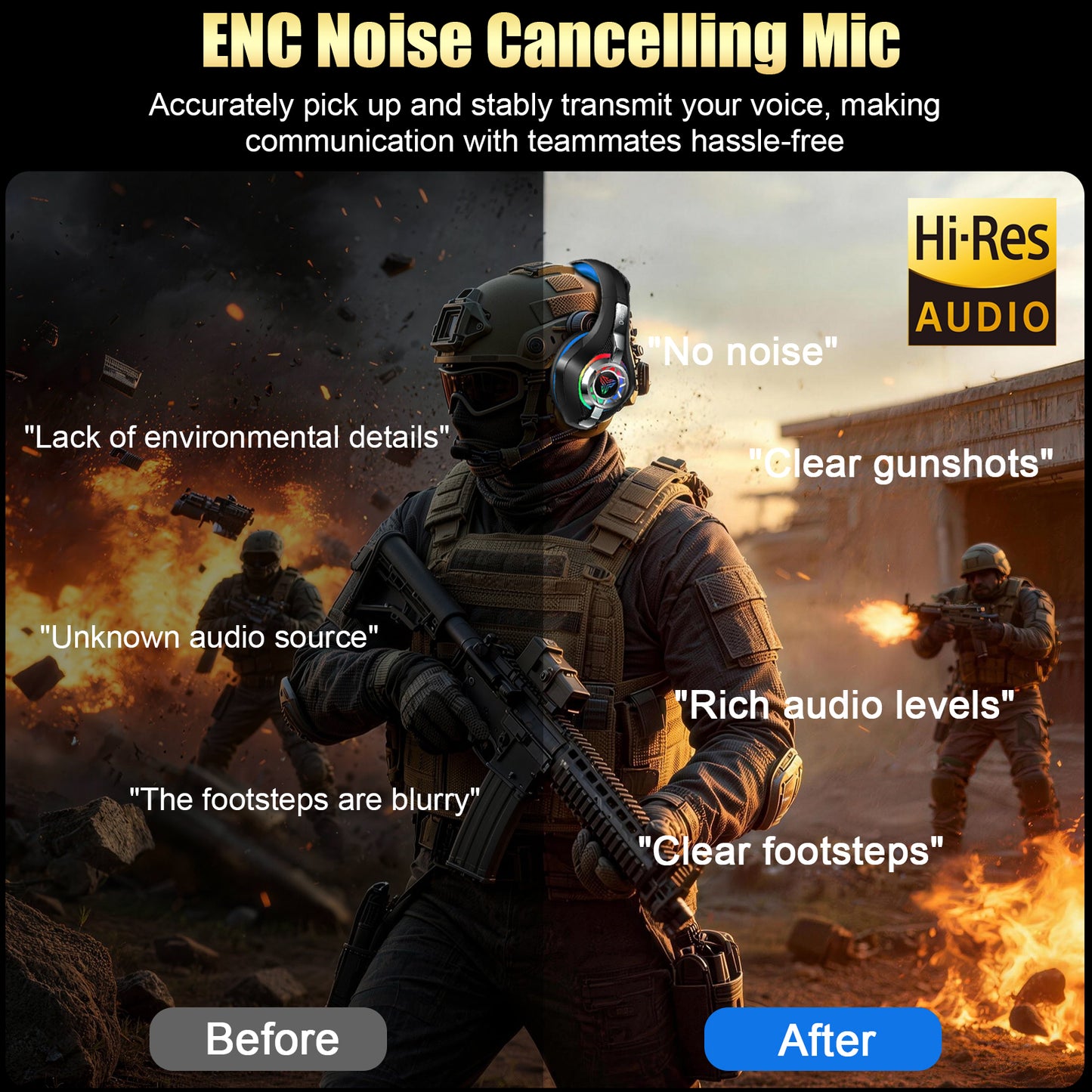 Geryst 2.4GHz Wireless Gaming Headset for PS4/PS5/Xbox/Switch/PC, Bluetooth Over Ear Headphones with ENC Noise Cancelling Mic,7.1 Stereo Surround Sound, 40mm Drivers, RGB Light, 45H Battery Gaming Headphone
