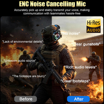 Geryst 2.4GHz Wireless Gaming Headset for PS4/PS5/Xbox/Switch/PC, Bluetooth Over Ear Headphones with ENC Noise Cancelling Mic,7.1 Stereo Surround Sound, 40mm Drivers, RGB Light, 45H Battery Gaming Headphone