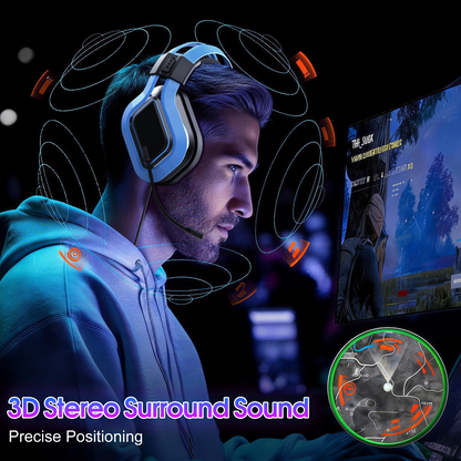 Geryst Gaming Headset with Microphone for PS4, PS5, Xbox Headset, 7.1 Surround Sound Sound, Noise Canceling Mic, 40mm Drivers Soft Earmuffs Over Ear Headphones for Nintendo, Xbox Series X/S, Laptop, Blue