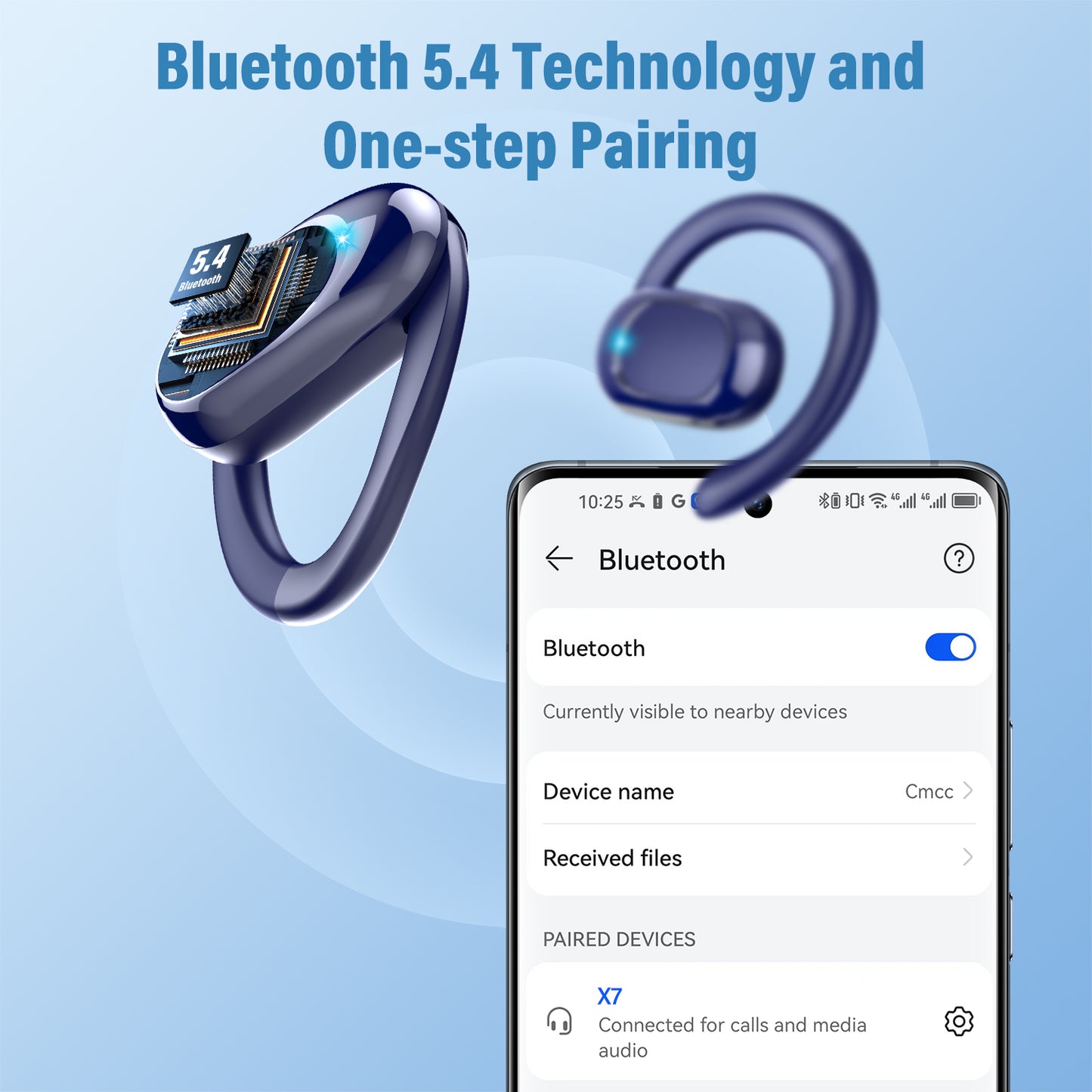 Open Ear Earbuds, Bluetooth 5.4 Headphones, HD Stereo Bass Wireless Earphones with Earhooks, 58Hrs Playtime, IP7 Waterproof for Fitness, Cycling, Sports