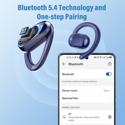 Open Ear Earbuds, Bluetooth 5.4 Headphones, HD Stereo Bass Wireless Earphones with Earhooks, 58Hrs Playtime, IP7 Waterproof for Fitness, Cycling, Sports