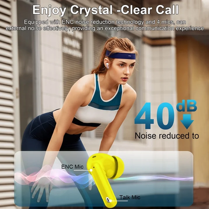 Btootos Wireless Earbuds, Bluetooth 5.4 Headphones Bass Stereo, Ear Buds with Noise Cancelling Mic, LED Display in Ear Earphones Clear Calls, IP7 Waterproof Bluetooth Earbuds for Laptop/Phones/Sports, Yellow
