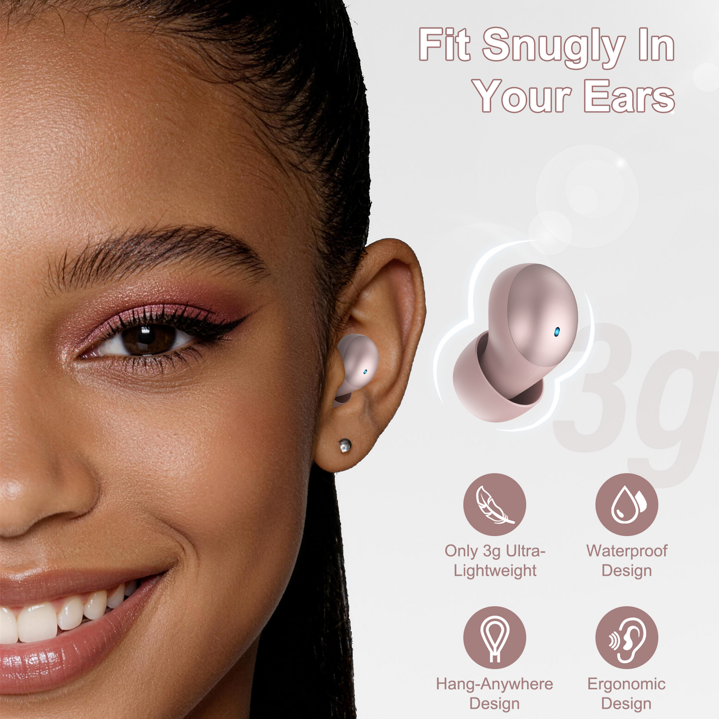 AI Sleep Earbuds Bluetooth 6.0 in Ear, Mini Sleep Headphones with Sleep Monitor and APP, Small Earplugs for Side Sleepers, 48H Playtime Sleep Earphones with Sleep Mode, Personal Alarm, Rosegold