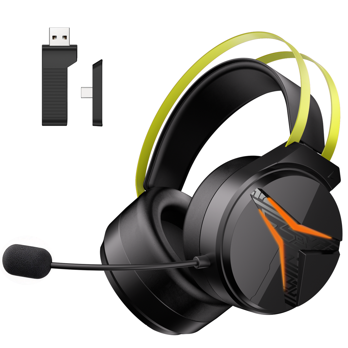 Geryst 2.4GHz Wireless Gaming Headset for PS5/PS4/Switch/PC, Bluetooth Over Ear Gaming Headphones with USB-C Wired Mode, 20ms Low Latency, 50mm Drivers, Noise Cancelling Mic, 40H Battery, green LED Lights