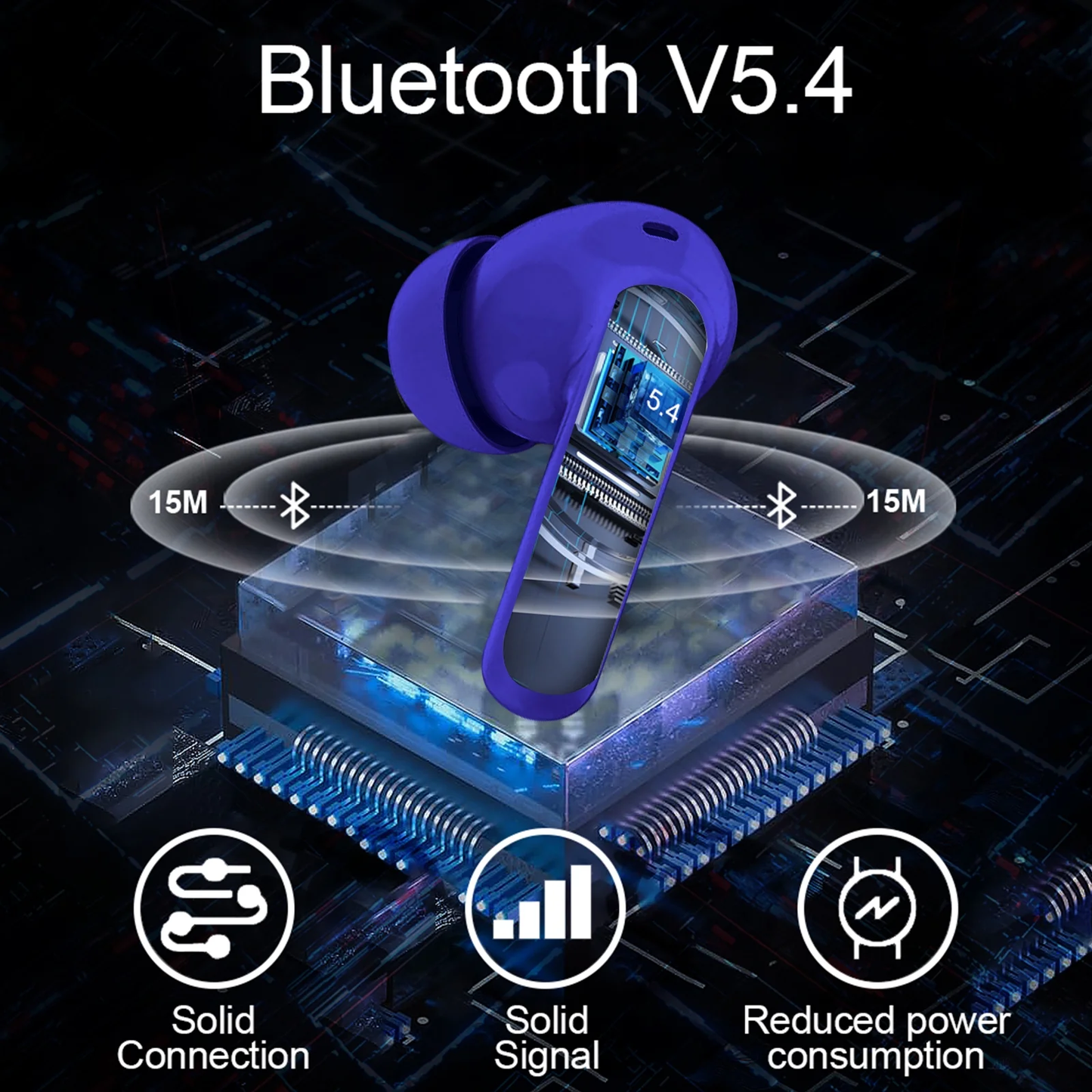 Btootos Wireless Earbuds, Bluetooth 5.4 Headphones Bass Stereo, Ear Buds with Noise Cancelling Mic, LED Display in Ear Earphones Clear Calls, IP7 Waterproof Bluetooth Earbuds for Laptop/Phones, Dark Blue