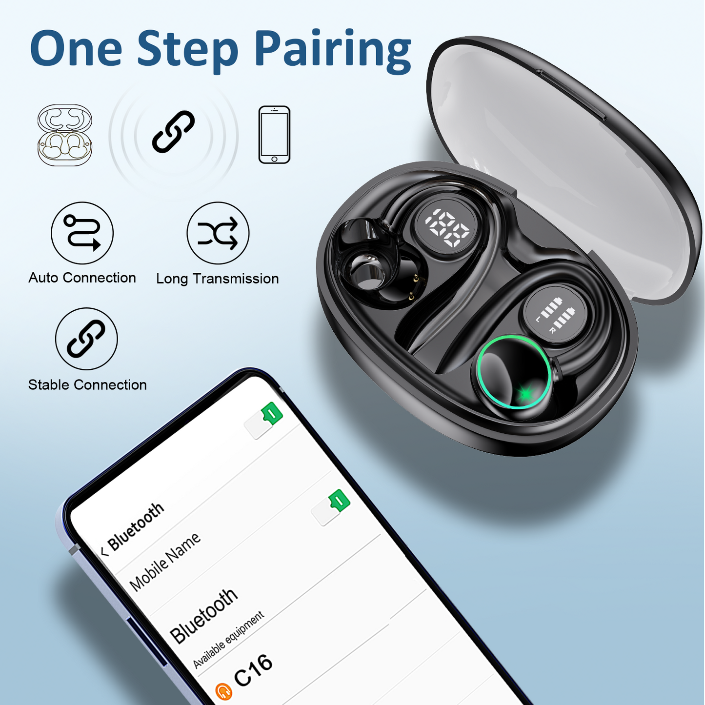 Wireless Earbuds, Bluetooth 5.4 Sports Headphones, 50H Playback Over Ear Earbuds with ENC Noise Cancelling Mic, Deep Bass Fitness Earphones Gym Running Workout with Earhooks, IP7 Waterproof Headset