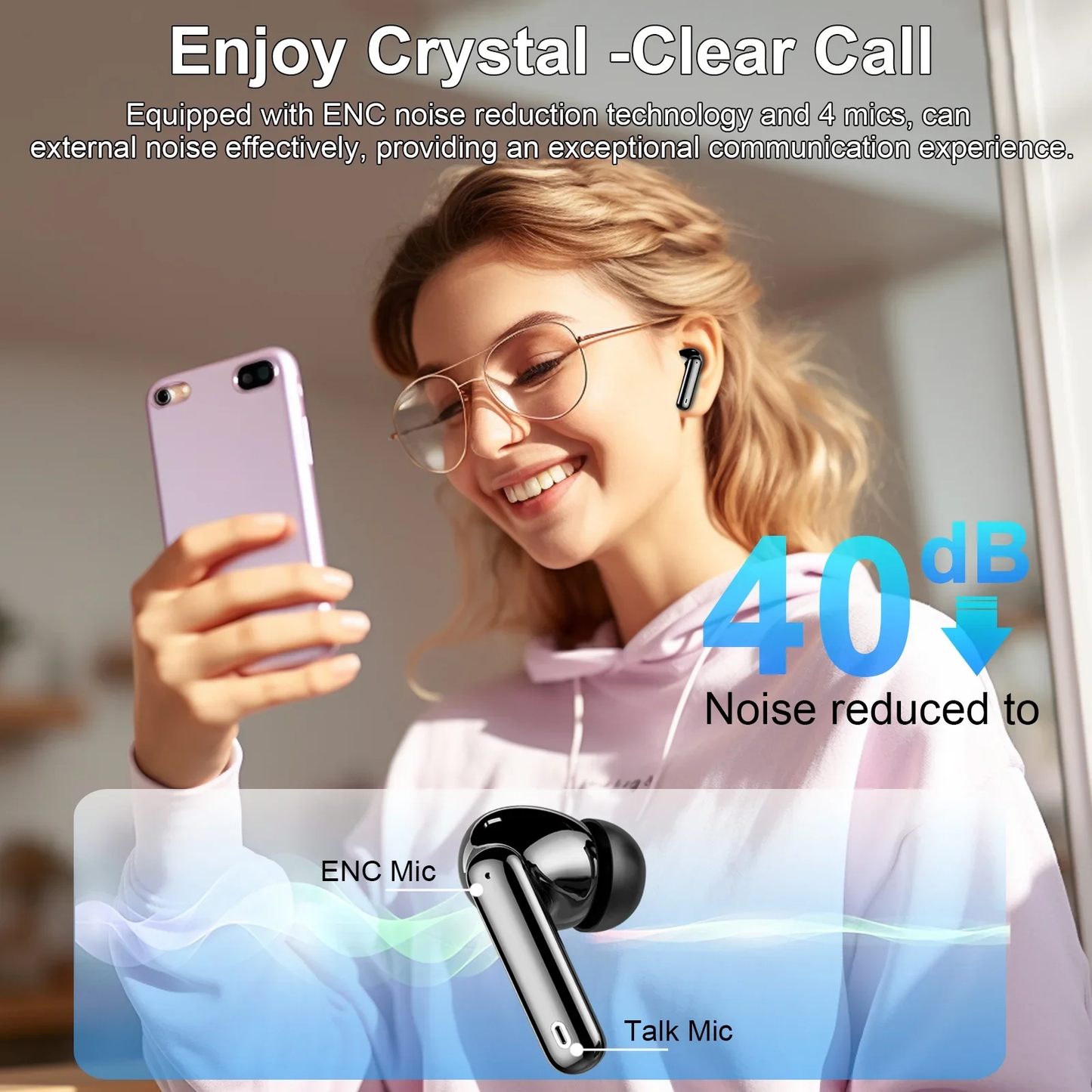 Wireless Earbuds, Bluetooth 5.4 Headphones Bass Stereo, Ear Buds with Noise Cancelling Mic, LED Display in Ear Earphones Clear Calls, IP7 Waterproof Bluetooth Earbuds for Phones/Sports/Laptop, Black