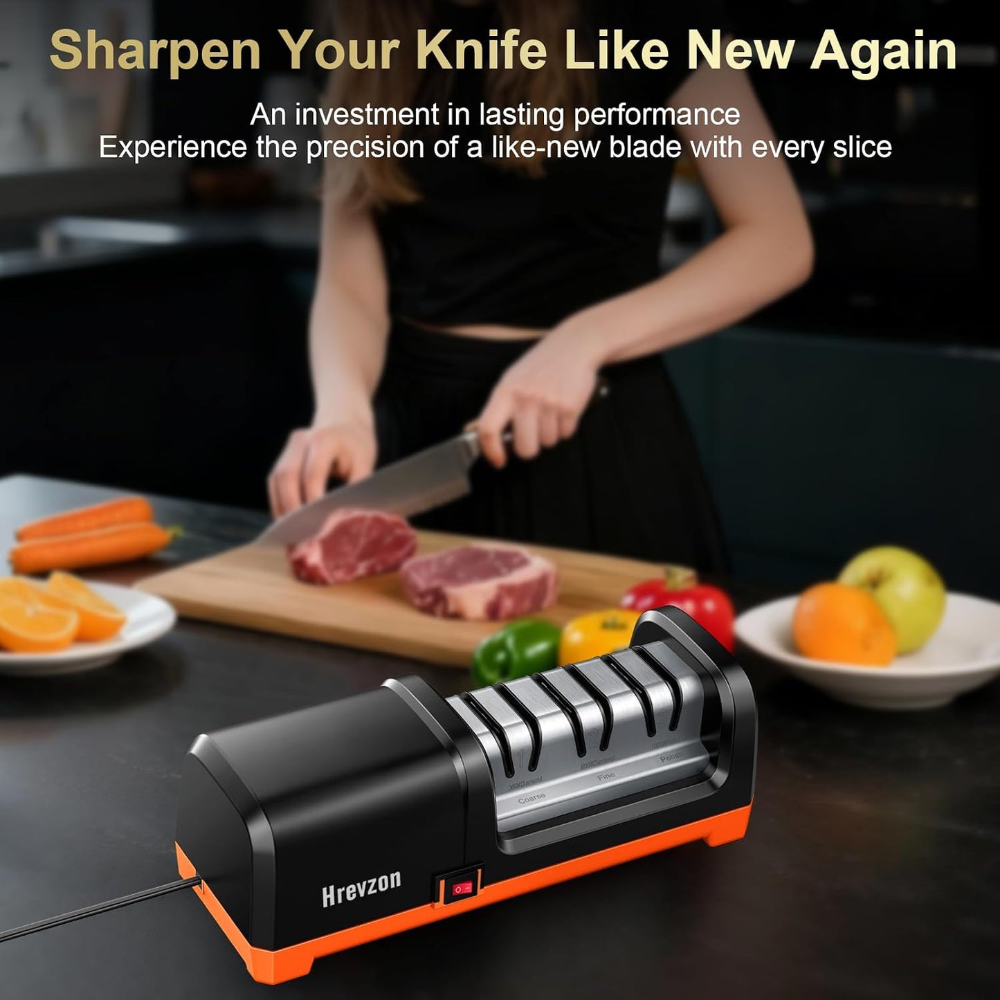 Knife Sharpener, Electric Knife Sharpener, Kitchen Knife Sharpener, Professional 3-Stage System with Diamond Abrasives and Angle Guide for Chef, Santoku, Cleaver, Bread and Ceramic Knives
