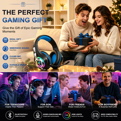 Geryst 2.4GHz Wireless Gaming Headset for PS4/PS5/Xbox/Switch/PC, Bluetooth Over Ear Headphones with ENC Noise Cancelling Mic,7.1 Stereo Surround Sound, 40mm Drivers, RGB Light, 45H Battery Gaming Headphone