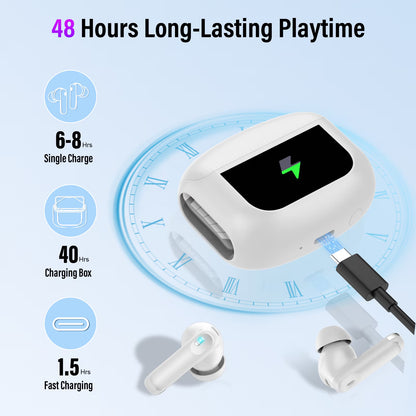 Btootos Touch Screen Wireless Earbuds, Bluetooth 5.4 Ear Buds with Multifunctional with ENC Noise Cancelling MicClear Calls Earphones, 48H Bass Stereo Headphones, IP7 Waterproof Headphones for Workout