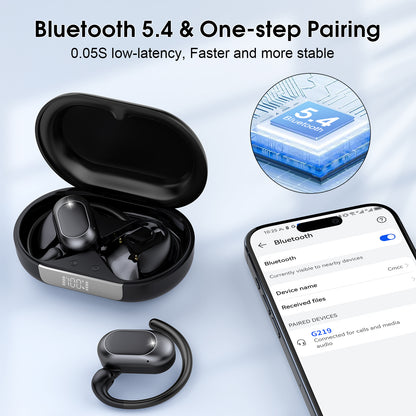 Btootos Open Ear Earbuds, Bluetooth 5.4 Headphones, Wireless Earbuds with Ear Hooks,70H HiFi Stereo Open Ear Headphones with Mic, IP7 Waterproof Lightweight Air Conduction Headphones for Workouts and Running