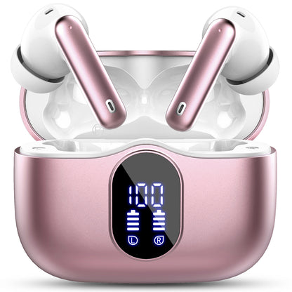 Aptkdoe Wireless Earbuds, Bluetooth 5.4 Headphones Bass Stereo, Ear Buds with Noise Cancelling Mic LED Display, 36H Playtime in Ear Earphones, IP7 Waterproof Sport Headset for Android iOS