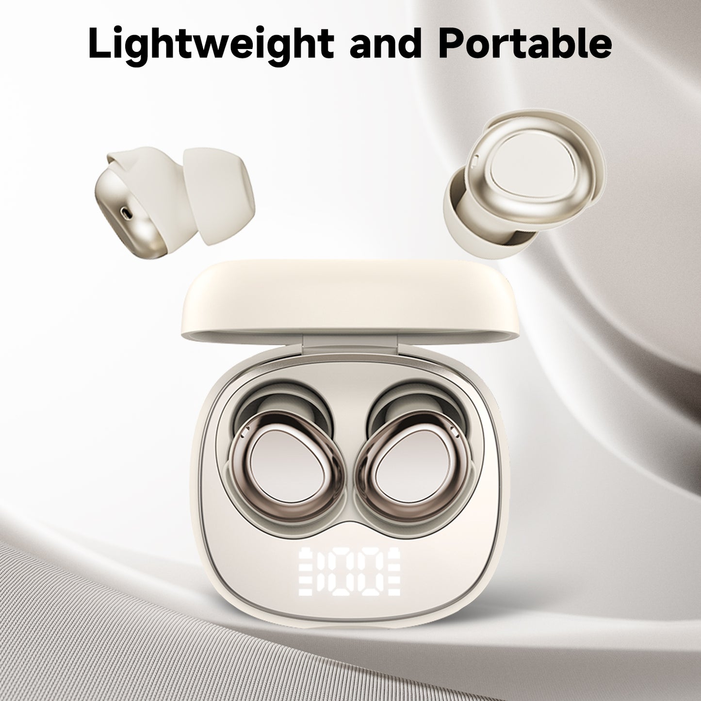 Aptkdoe Sleep Ear Buds, Bluetooth 5.4 Ultra-Mini Sleep Earbuds for Side Sleepers, Hi-Fi Stereo 3D Bass Noise Cancelling Wireless headphones, 53H Playtime with IP7 Waterproof LED Earphones, USB C