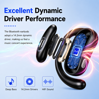 Geryst Open Ear Headphones, Open Earbuds with Comfortable Earhook, 58H Hifi Stereo Bone Conduction Earbuds with Mic, Noise Cancelling, Bluetooth 5.4 Earphones, IP7 Waterproof Wireless Earbuds for Running