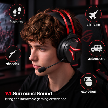 Geryst 2.4GHz Wireless Gaming Headset for PS5/PS4/Switch/PC, Bluetooth Over Ear Gaming Headphones with USB-C Wired Mode, 20ms Low Latency, 50mm Drivers, Noise Cancelling Mic, 40H Battery, Red LED Lights