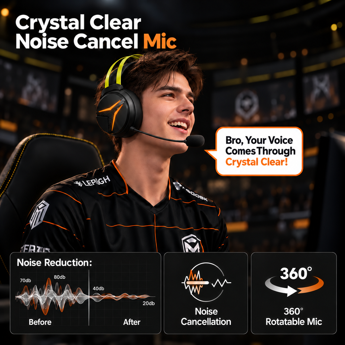 Geryst 2.4GHz Wireless Gaming Headset for PS5/PS4/Switch/PC, Bluetooth Over Ear Gaming Headphones with USB-C Wired Mode, 20ms Low Latency, 50mm Drivers, Noise Cancelling Mic, 40H Battery, green LED Lights