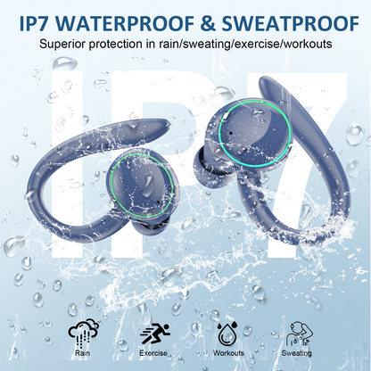 Wireless Earbuds, Bluetooth 5.4 Sports Headphones, 50H Playback Over Ear Earbuds with ENC Noise Cancelling Mic, Deep Bass Fitness Earphones Gym Running Workout with Earhooks, IP7 Waterproof Headset