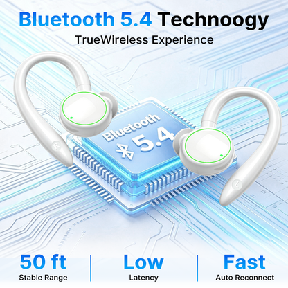 Btootos Wireless Earbuds, Bluetooth 5.4 Sports Headphones, 50H Playback Over Ear Earbuds with ENC Noise Cancelling Mic, Deep Bass Fitness Earphones Gym Running Workout with Earhooks, IP7 Waterproof Headset