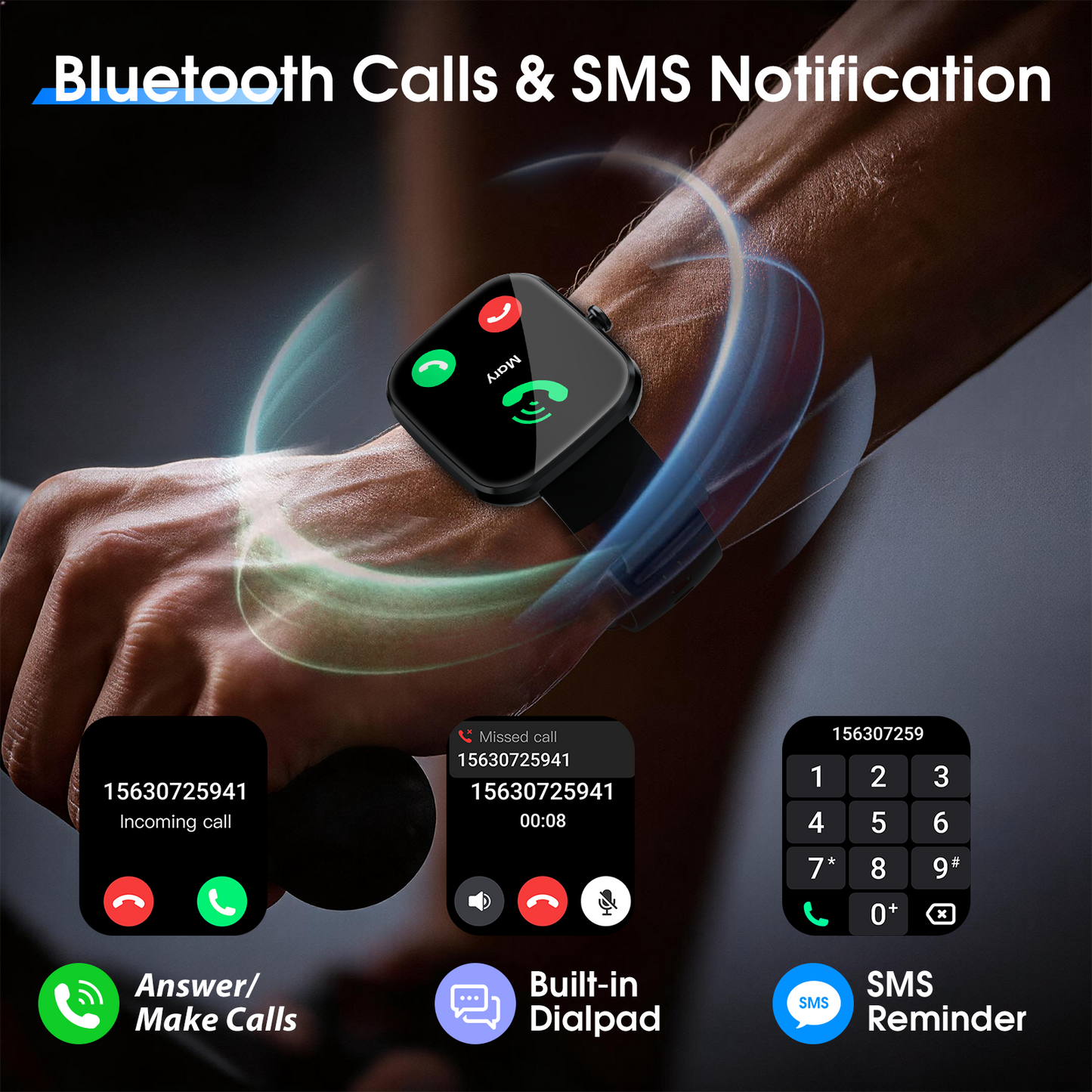 Smart Watch for Men Women, 1.91" HD Smartwatch Fits for Android and iPhone, Fitness Tracker with Bluetooth Answer/Make Calls/120+Sports Modes/IP68 Waterproof/Sleep/Pedometer, Perfect Gift