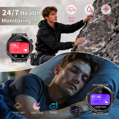 Smart Watches for Men (Answer/Make Call), 1.53" HD Military Smartwatch, 50+ Days Extra-Long Battery Life Fitness Tracker, Flashlight/110+Sports/Sleep Monitor/IP68 Waterproof Android iOS