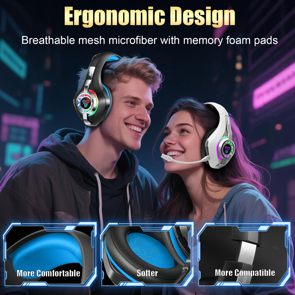 Geryst 2.4GHz Wireless Gaming Headset for PS4/PS5/Switch/PC, Bluetooth Over Ear Headphones with ENC Noise Cancelling Mic,7.1 Stereo Surround Sound, 40mm Drivers, RGB Light, 45H Battery Gaming Headphone