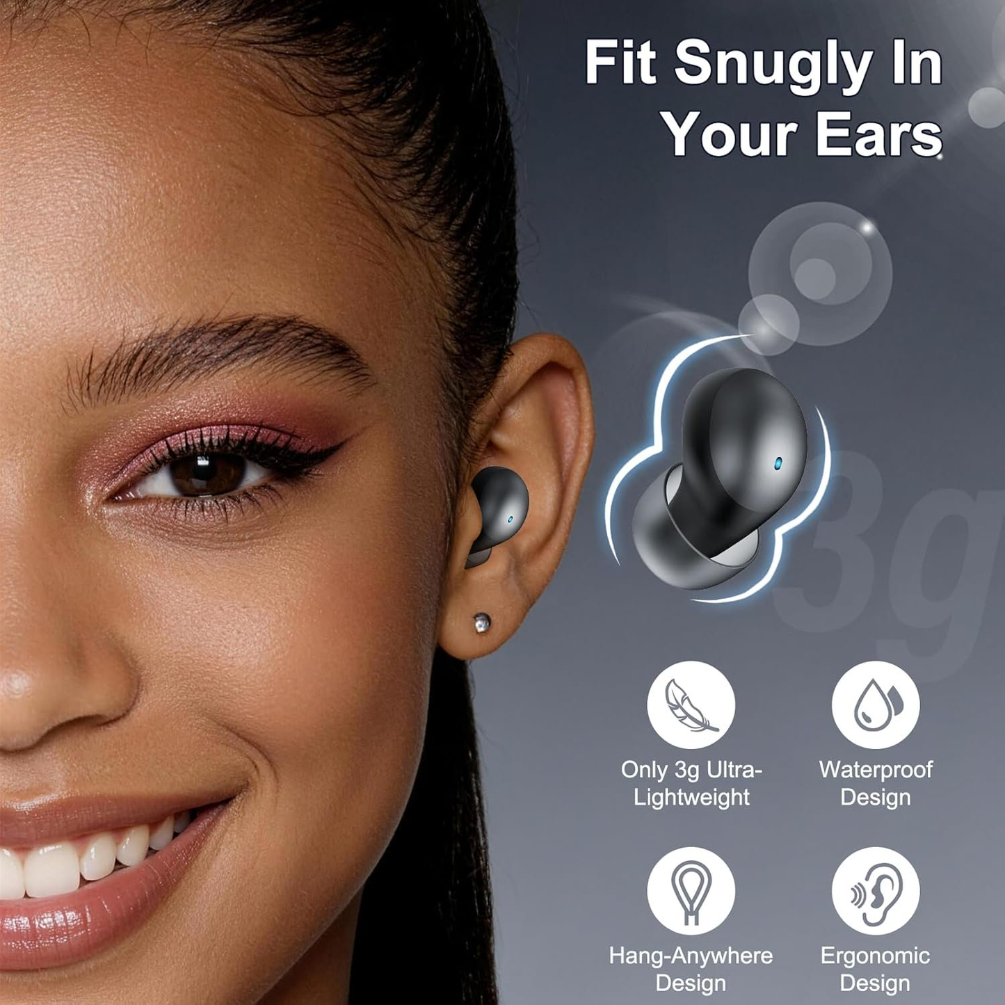 AI Sleep Earbuds Bluetooth 6.0 in Ear, Mini Sleep Headphones with Sleep Monitor and APP, Small Earplugs for Side Sleepers, 48H Playtime Sleep Earphones with Sleep Mode, Personal Alarm, Black