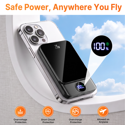 Btootos Magnetic Wireless Portable Charger, 10000mAh Power Bank with PD20w Fast Charging, USB C in&Out Battery Pack, Compatible with Mag-Safe for iPhone 18/17/16/15/14/13 Series, Samsung, Android, and More