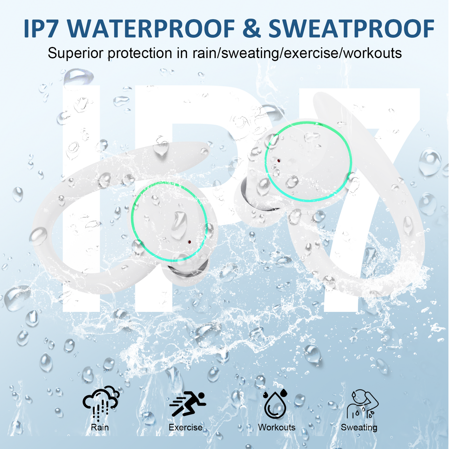 Wireless Earbuds, Bluetooth 5.4 Sports Headphones, 50H Playback Over Ear Earbuds with ENC Noise Cancelling Mic, Deep Bass Fitness Earphones Gym Running Workout with Earhooks, IP7 Waterproof Headset