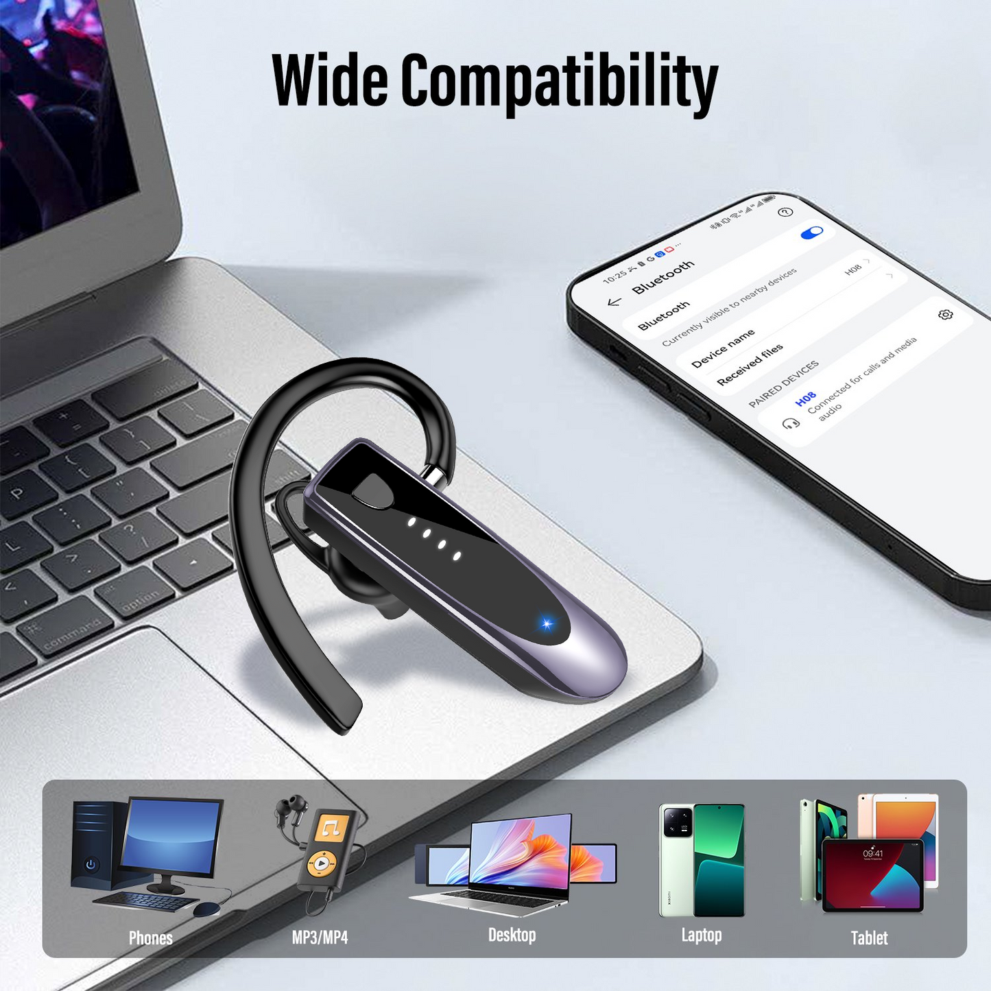 Btootos Bluetooth Headset V5.4, Single-Ear Wireless Earpiece with ENC Noise Canceling Mic, 20Hrs Call Time Handsfree Wireless Earbuds, 180 Hrs Standby Time Headphones for iOS Android /Office/Drivin