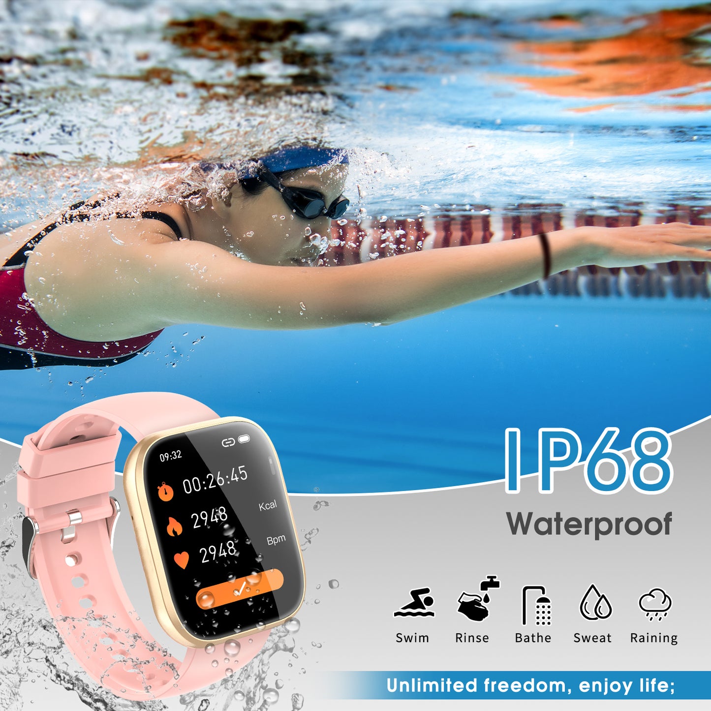 Smart Watch for Men Women, 1.85-inch HD Fitness Tracker with Bluetooth Calls, Sleep Tracking, 110+ Sports Modes, IP68 Waterproof, Android and iPhone