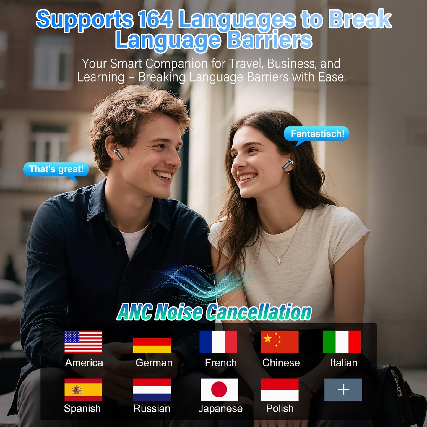 Btootos AI Translation Earbuds Real Time,164 Language/7 Translation Modes Translator Earbuds with Audio and Video Calls,No Subscription,5 EQ Modes Touch Screen Translator Headphones,48H AI Ear Buds Translato