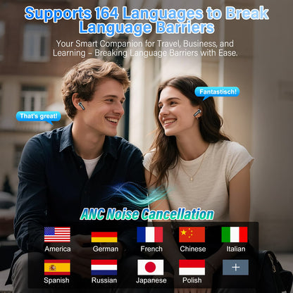 Btootos AI Translation Earbuds Real Time,164 Language/7 Translation Modes Translator Earbuds with Audio and Video Calls,No Subscription,5 EQ Modes Touch Screen Translator Headphones,48H AI Ear Buds Translato