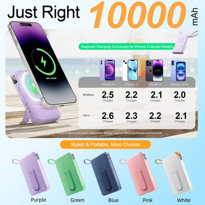 Btootos Magnetic Wireless Portable Charger, 10000mAh Power Bank 22.5W Fast Charging Battery Pack Compatible with iPhone 18/17/16/15/14/13 Pro Series, Purple