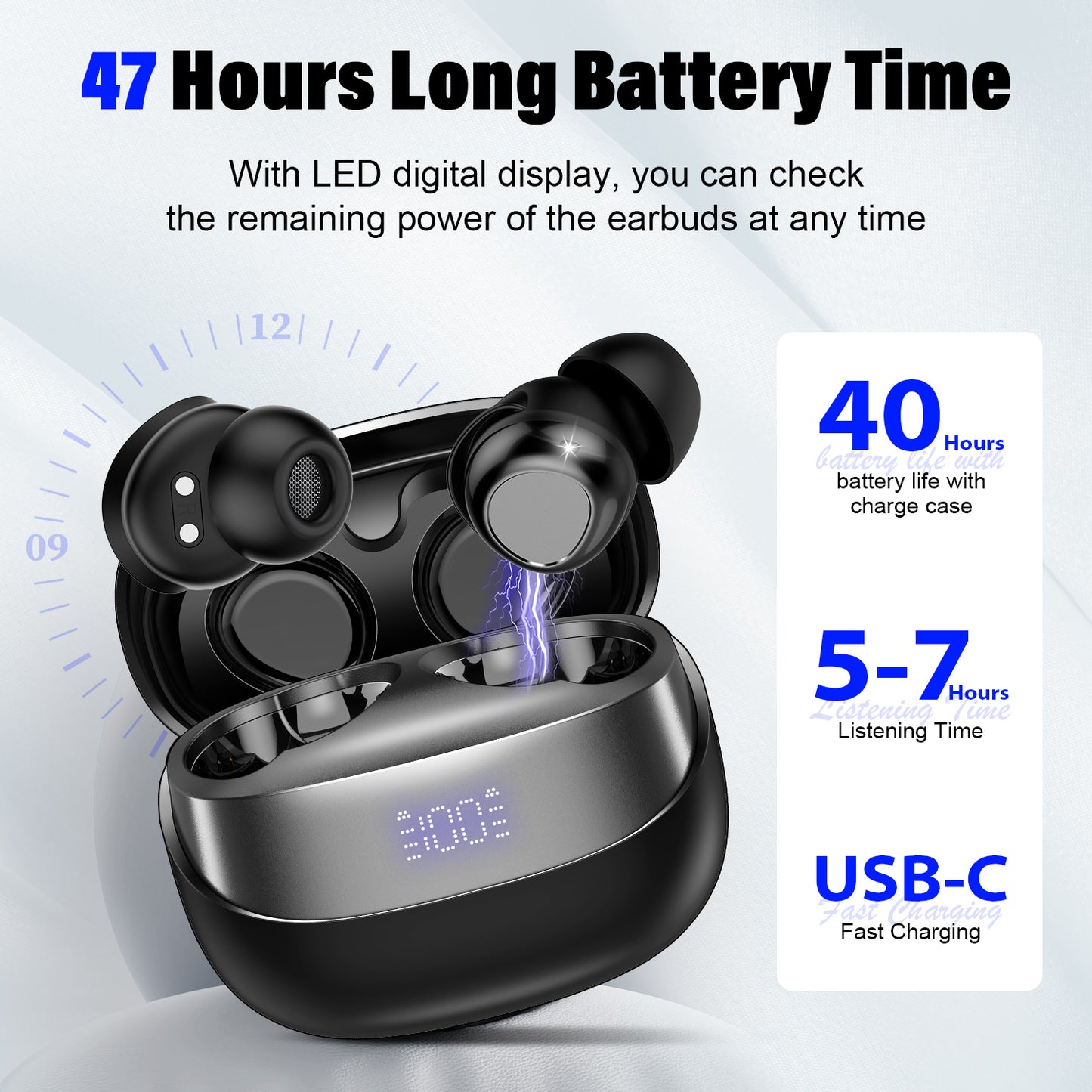 Sleep Earbuds for Side Sleepers,Noise Blocking Sleep Headphones,Mini Sleep Headphones Small Design ,Bluetooth 5.4 in Ear Light-Weight Headphones, Clear Calls Earphones, 47HPlaytime with Charging Case