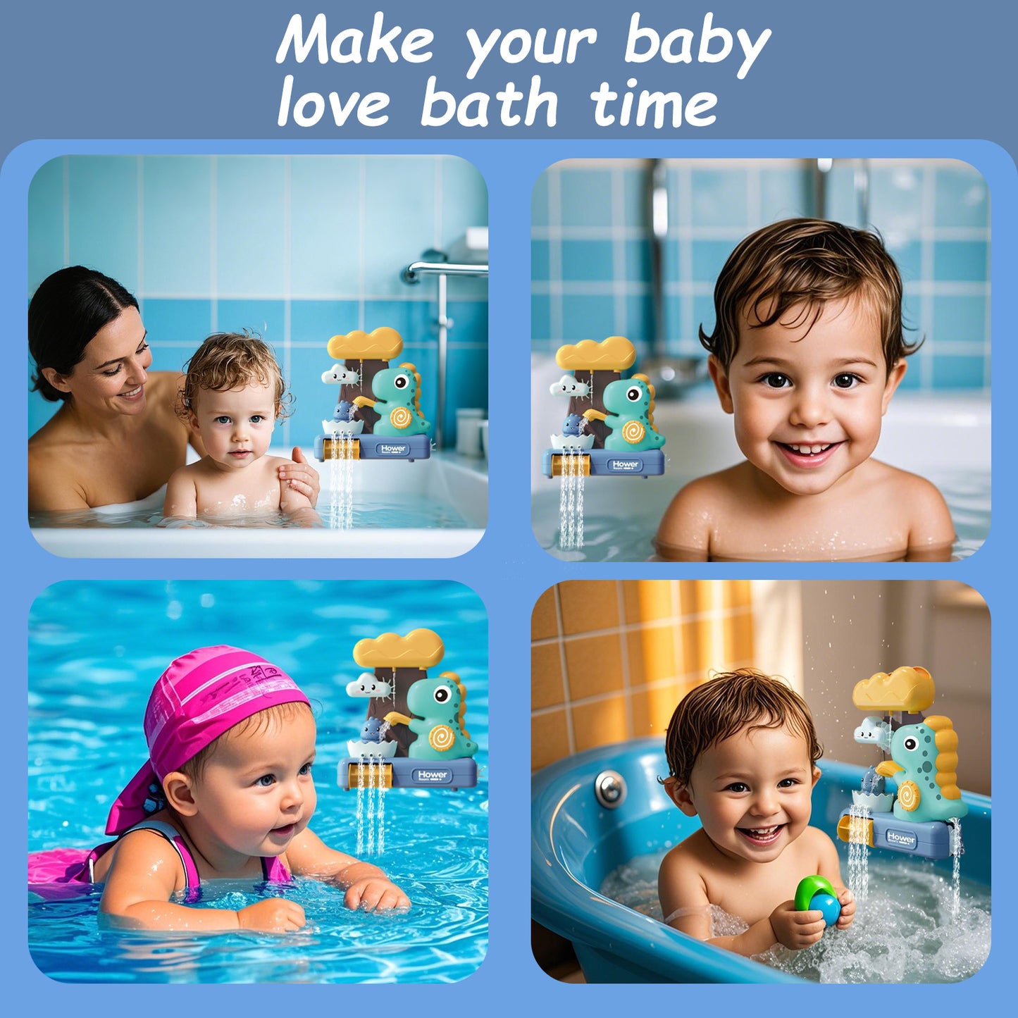 QXQ Baby Bath Toys 3-5, Dinosaur Bathtub Water Play Shower Toy for Toddlers Age 2-4, Fun Suction Cup Bath Toys for Kids Boys Girl Birthday (Ladle Color Random)